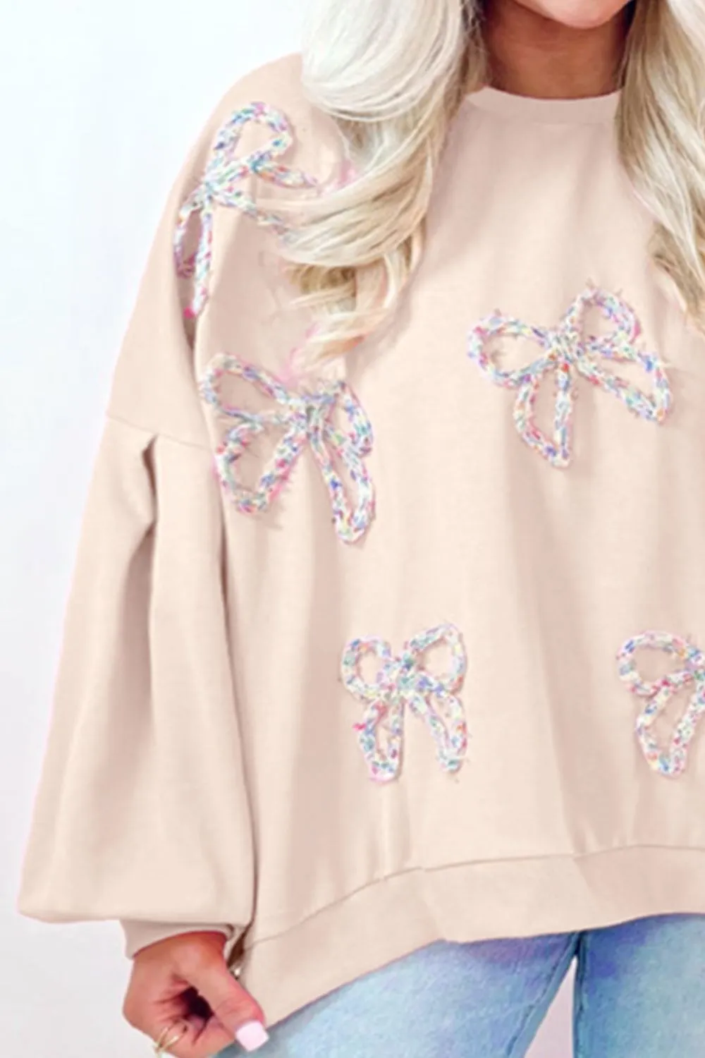 Bow Round Neck Long Sleeve Sweatshirt, image 11