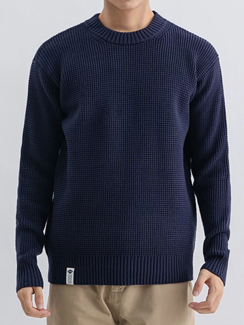 Men's Plus Size Waffle Knit Crew Neck Sweater, image 9