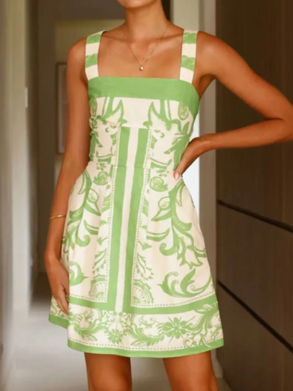 Printed Square Neck Midi Dress, image 25