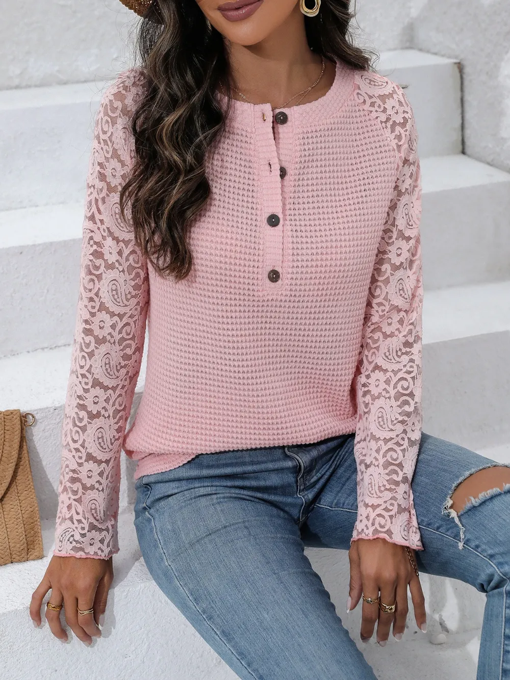 Half Button Raglan Sleeve Blouse, image 5