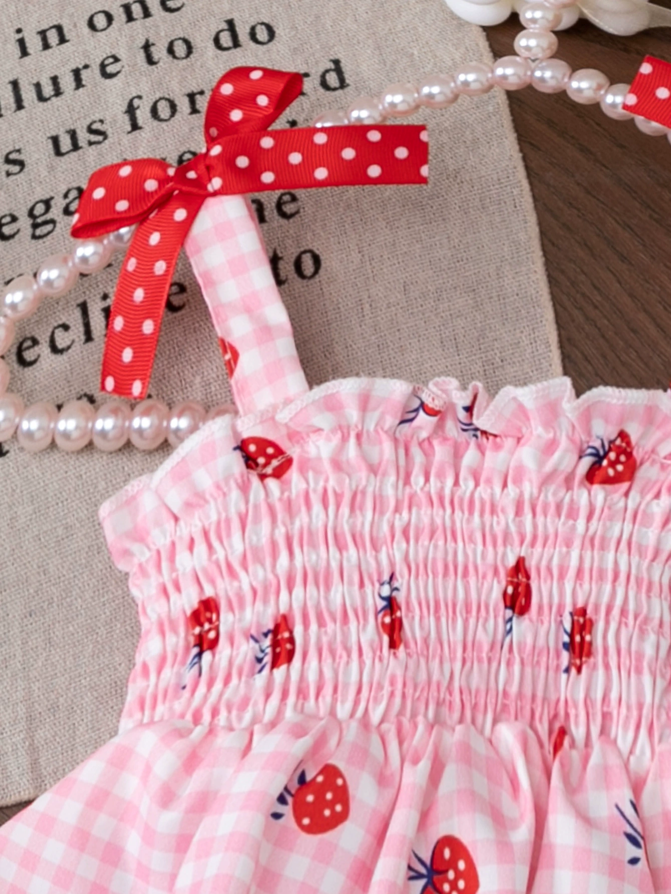 Children's Strawberry Gingham Smocked Top & Denim Shorts Set, image 2