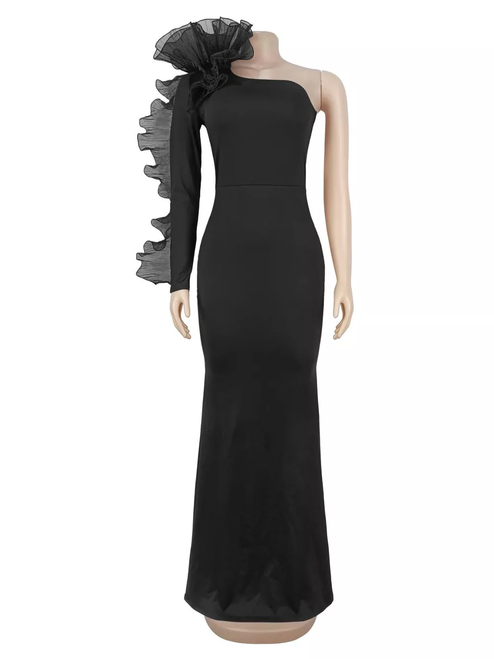 One-Shoulder Ruffled Mermaid Evening Maxi Dress, image 5
