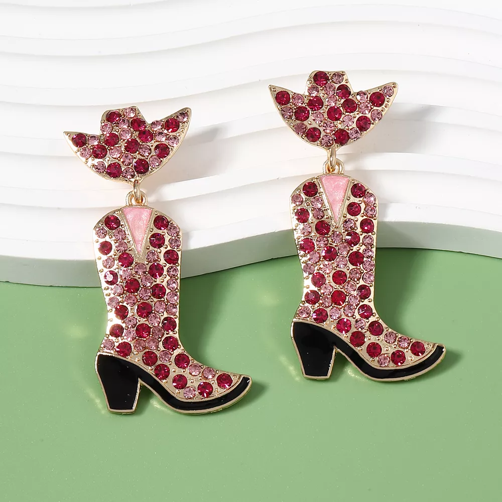 Rhinestone Cowboy Boot Dangle Earrings, image 3