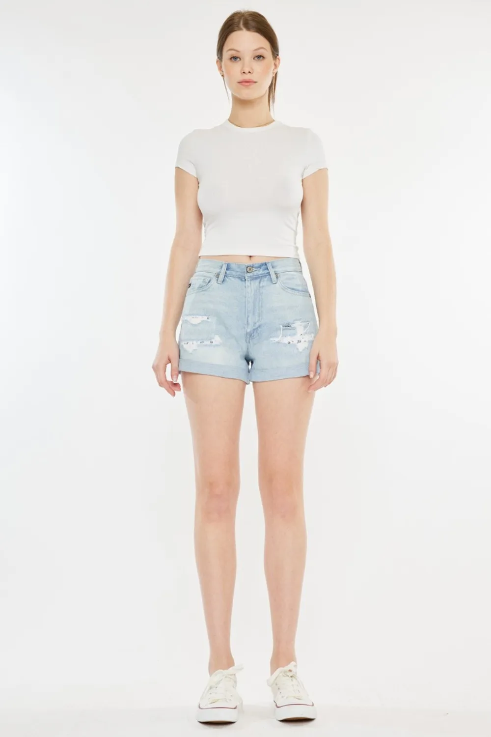High Rise Repaired Mom Denim Shorts, image 6