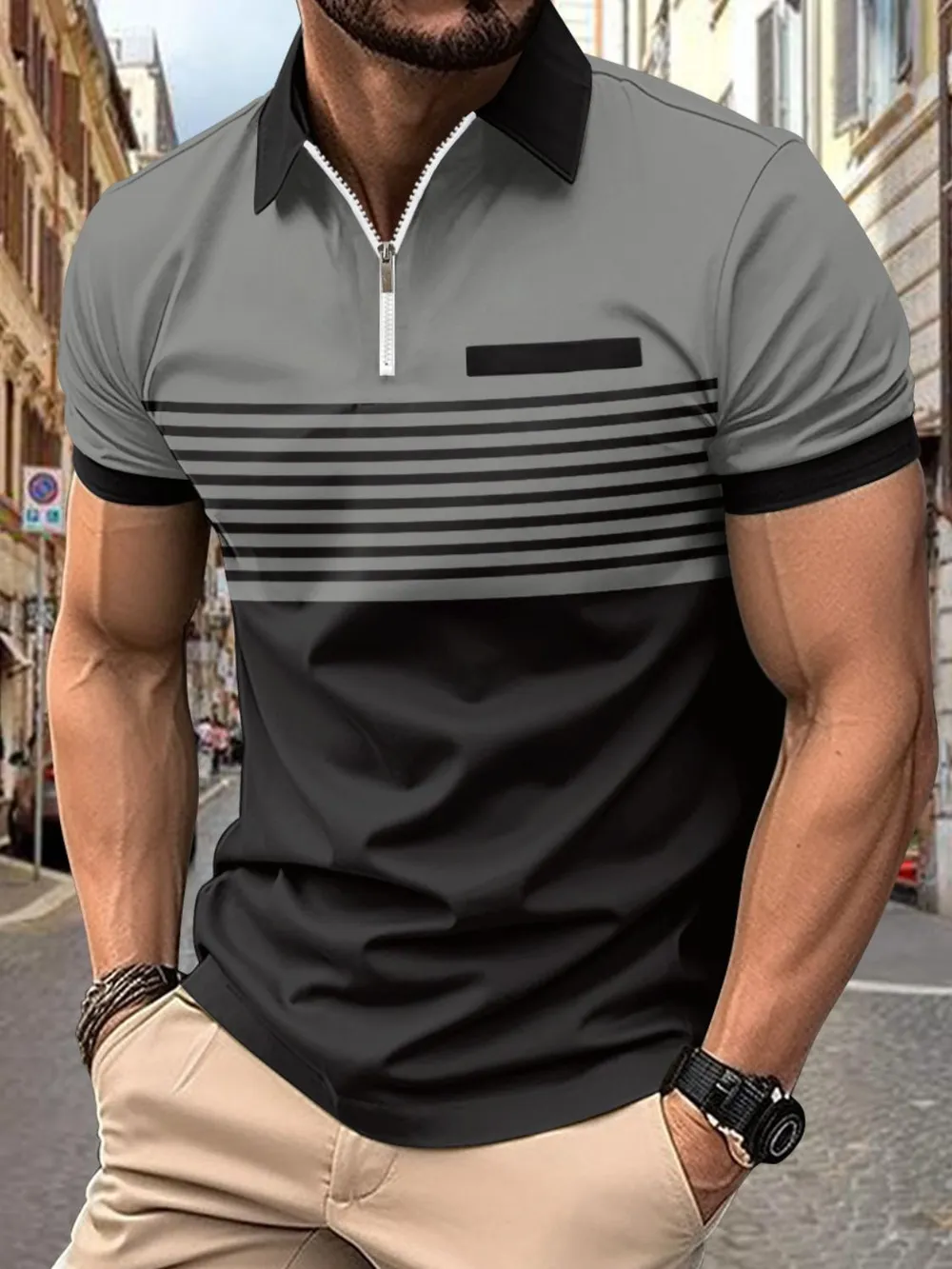 Men's Full Size Collared Neck Contrast Polo Plus Size, image 4