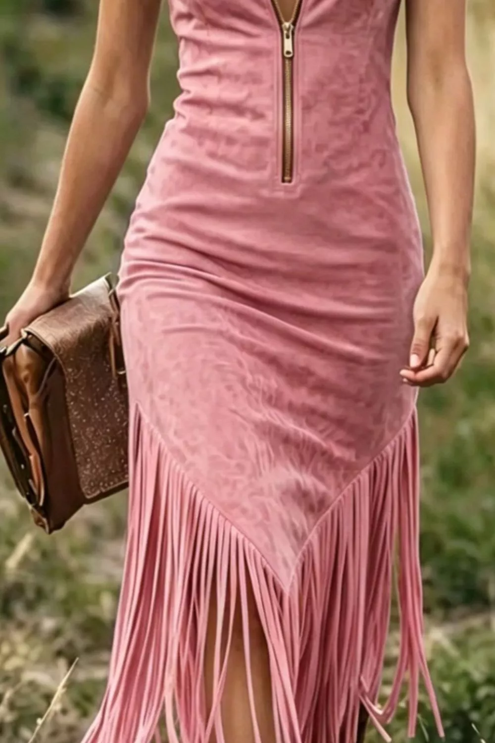 Fringe Zip Front Sleeveless Dress, image 10