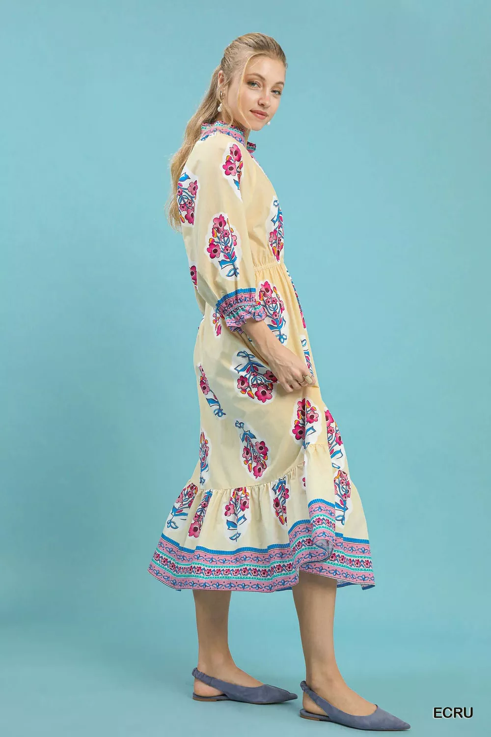 Flower Patch Border Print Midi Dress, image 5