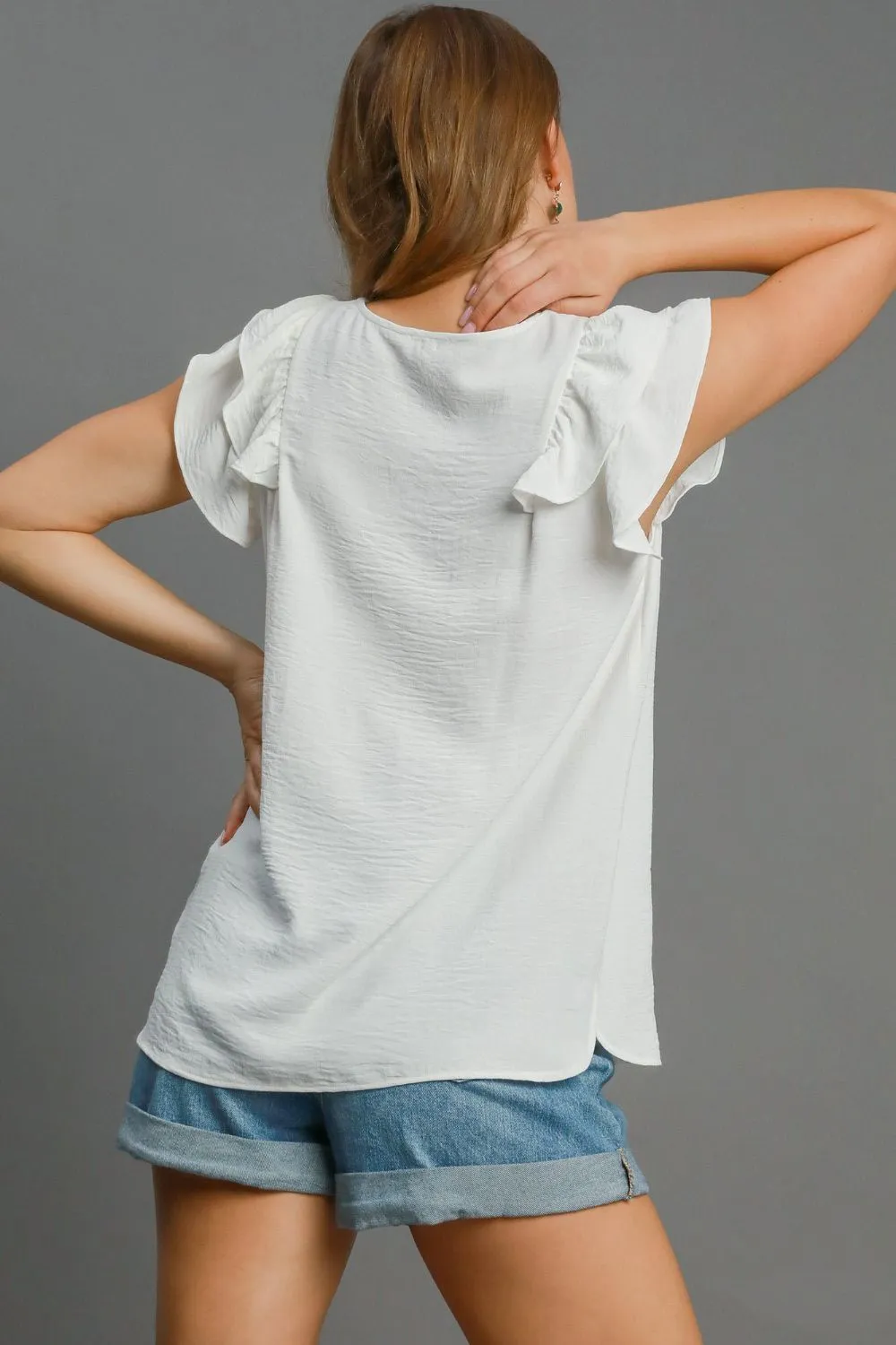 Full Size V-Neck Double Layered Ruffle Sleeve Blouse Plus Size, image 2