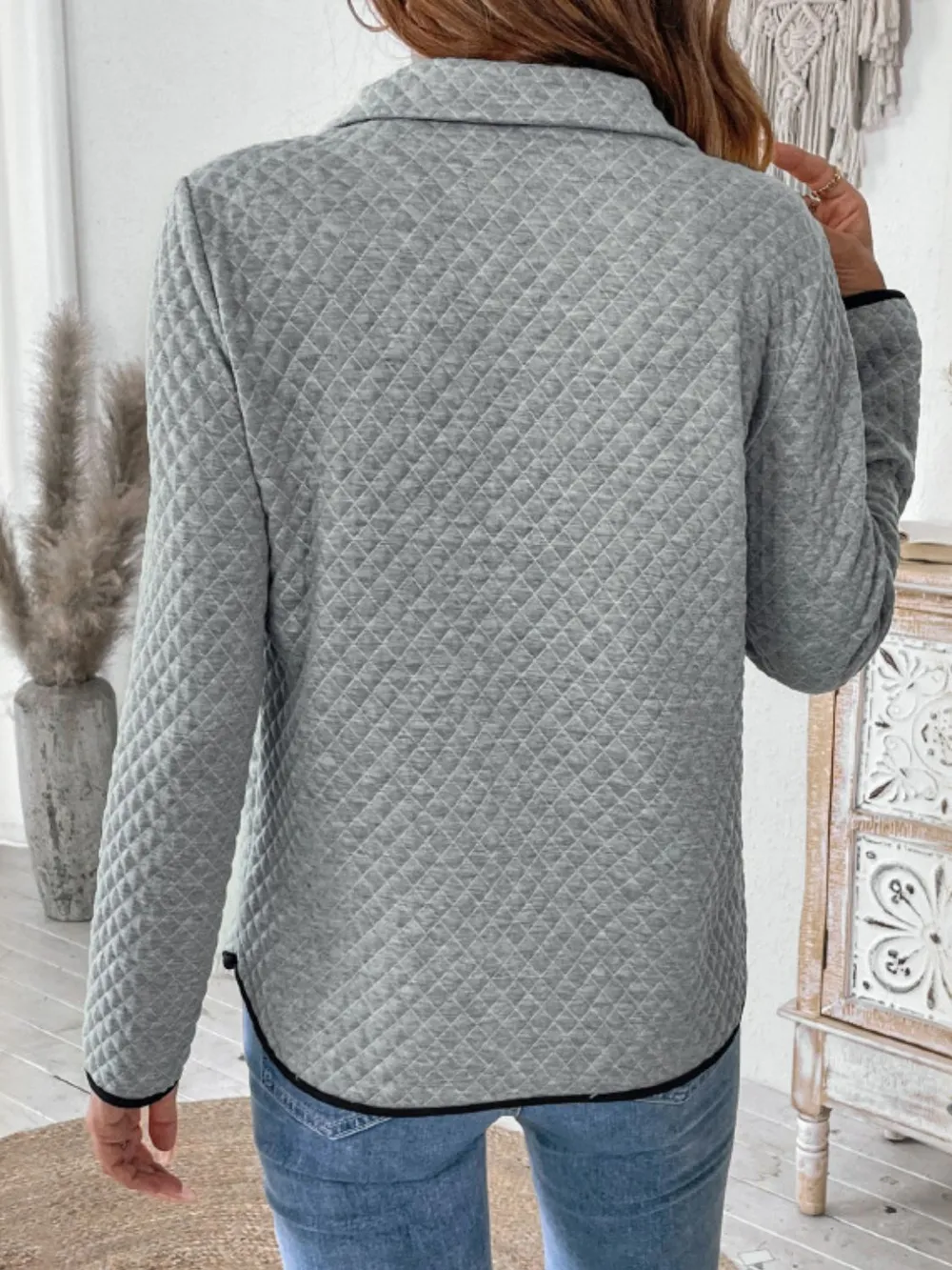 Texture Half Zip Long Sleeve Sweatshirt, image 2