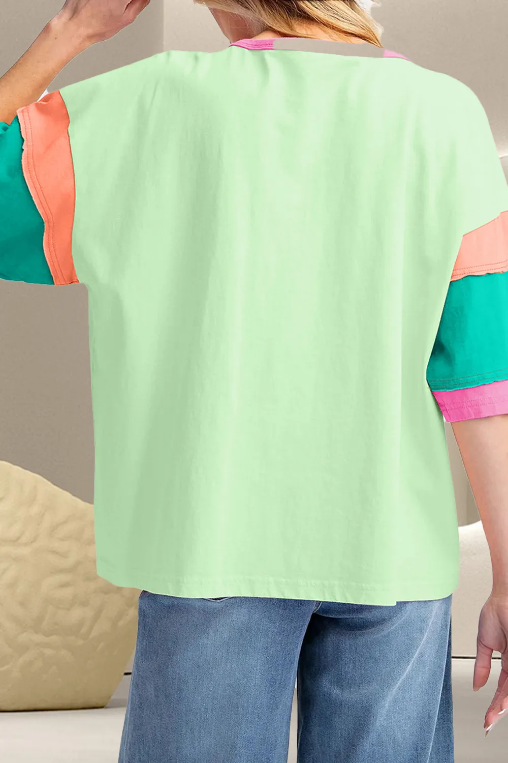 Color Block Round Neck Half Sleeve T-Shirt, image 7