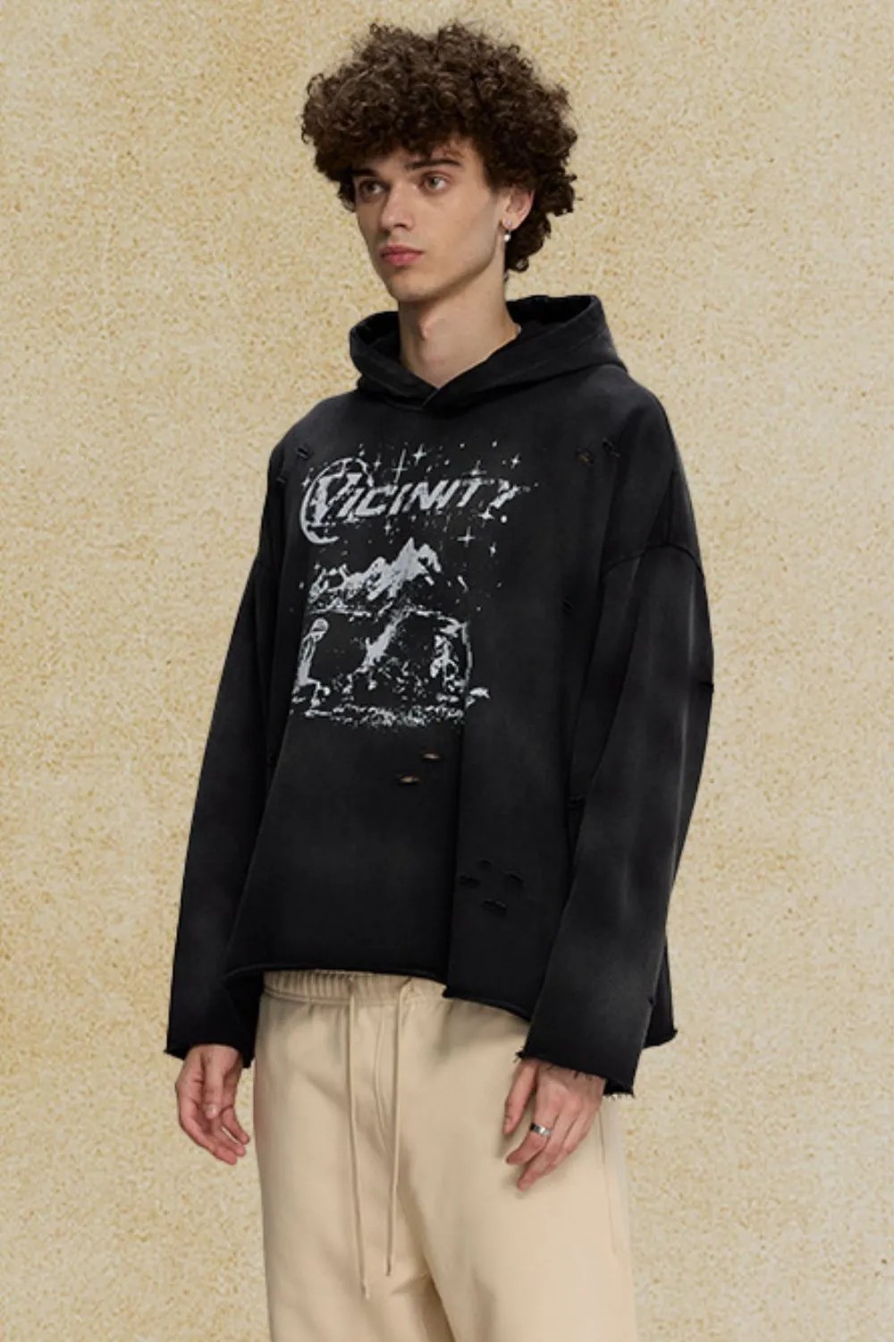 Men's Distressed Graphic Long Sleeve Hoodie, image 2