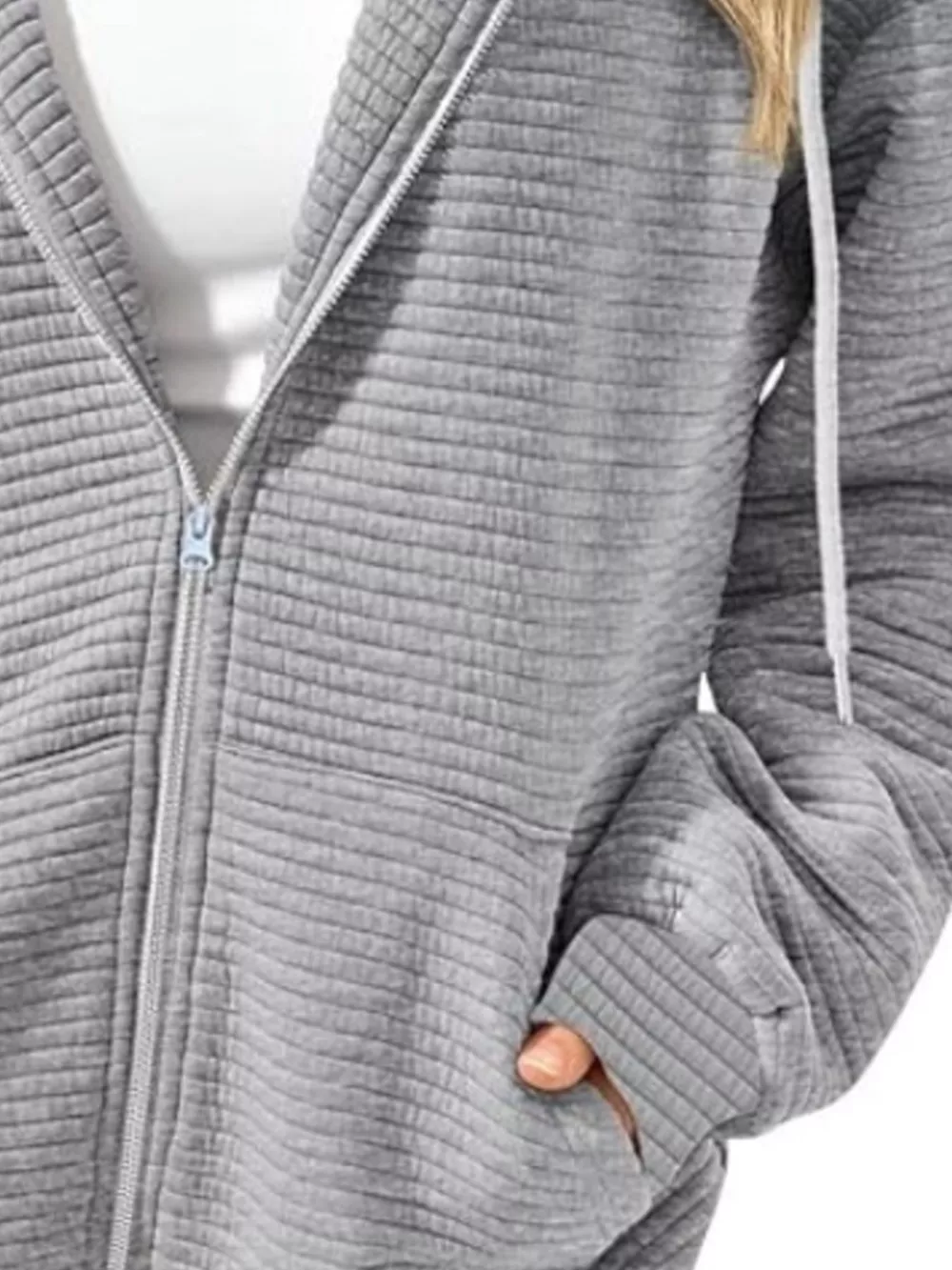 Drawstring Zip Up Dropped Shoulder Hoodie, image 4