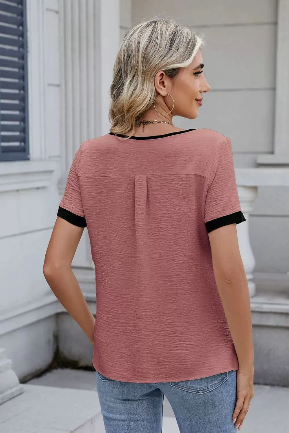 Cutout Round Neck Short Sleeve Top, image 5