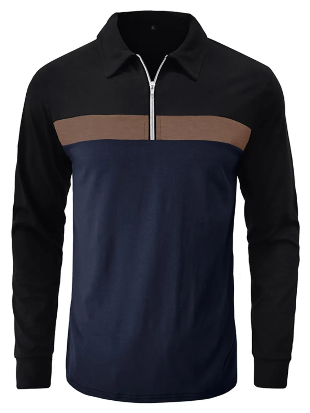 Men's Color Block Long Sleeve Polo Shirt, image 3