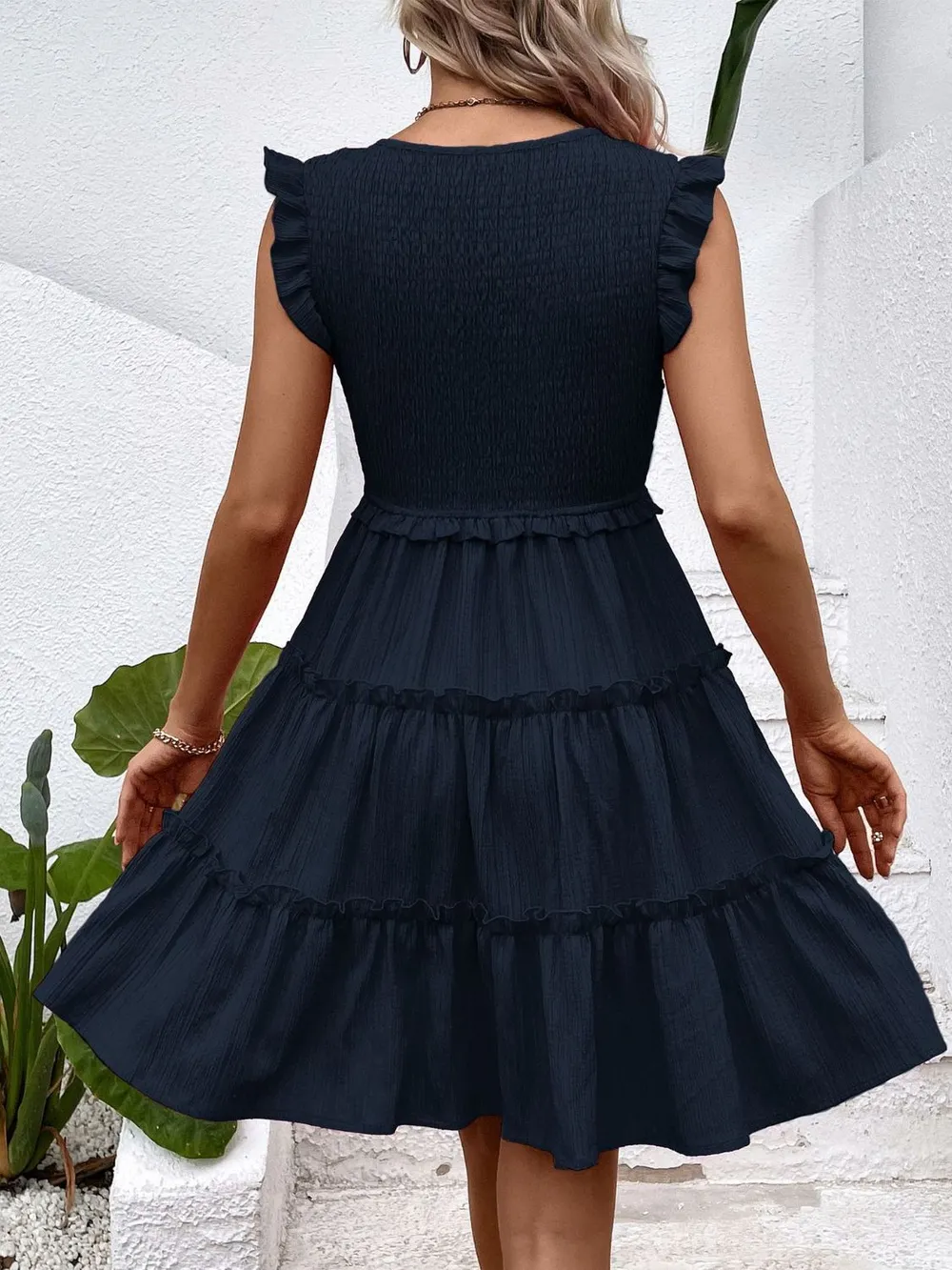 Ruffled V-Neck Cap Sleeve Dress, image 12