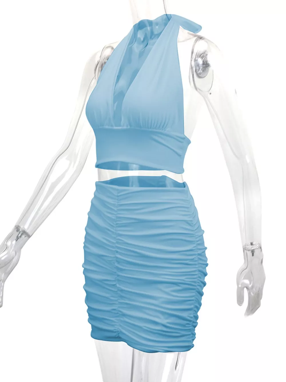 Halter Crop Top and Ruched Bodycon Mini Skirt Set, image 20