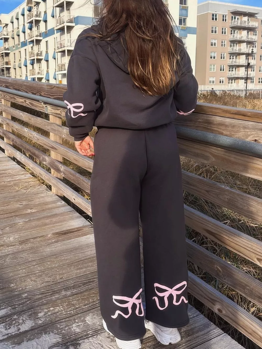 Bow and Heart Dropped Shoulder Hoodie and Pants Set, image 13