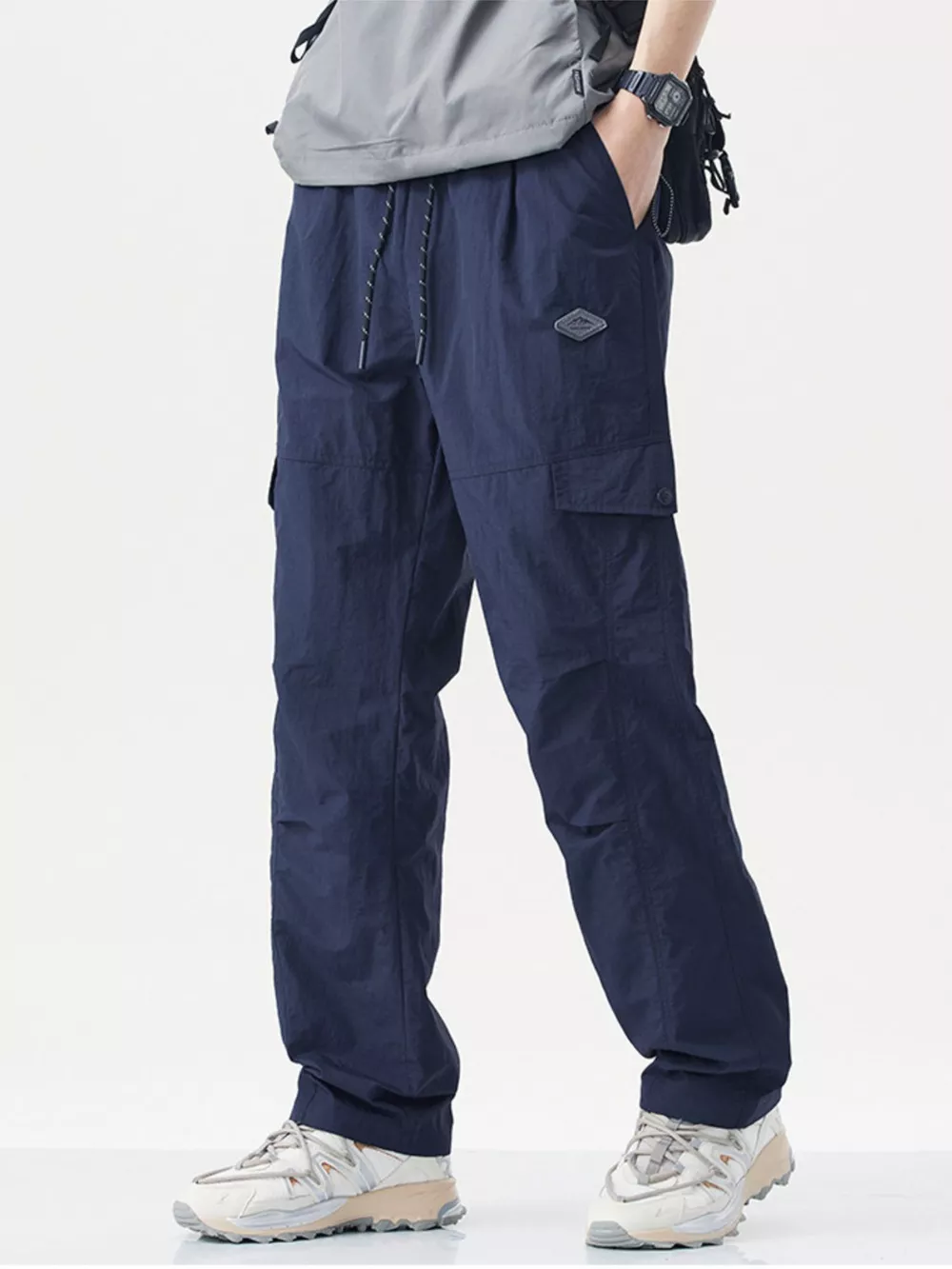 Men's Plus Size Relaxed Fit Cargo Pants with Drawstring, image 3