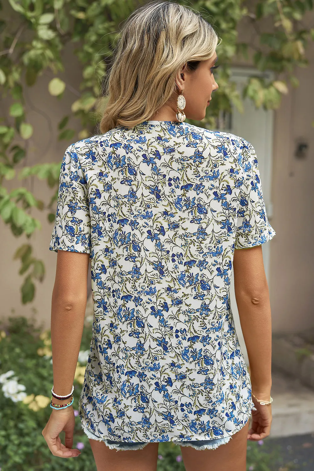 Floral V-Neck Short Sleeve T-Shirt, image 11