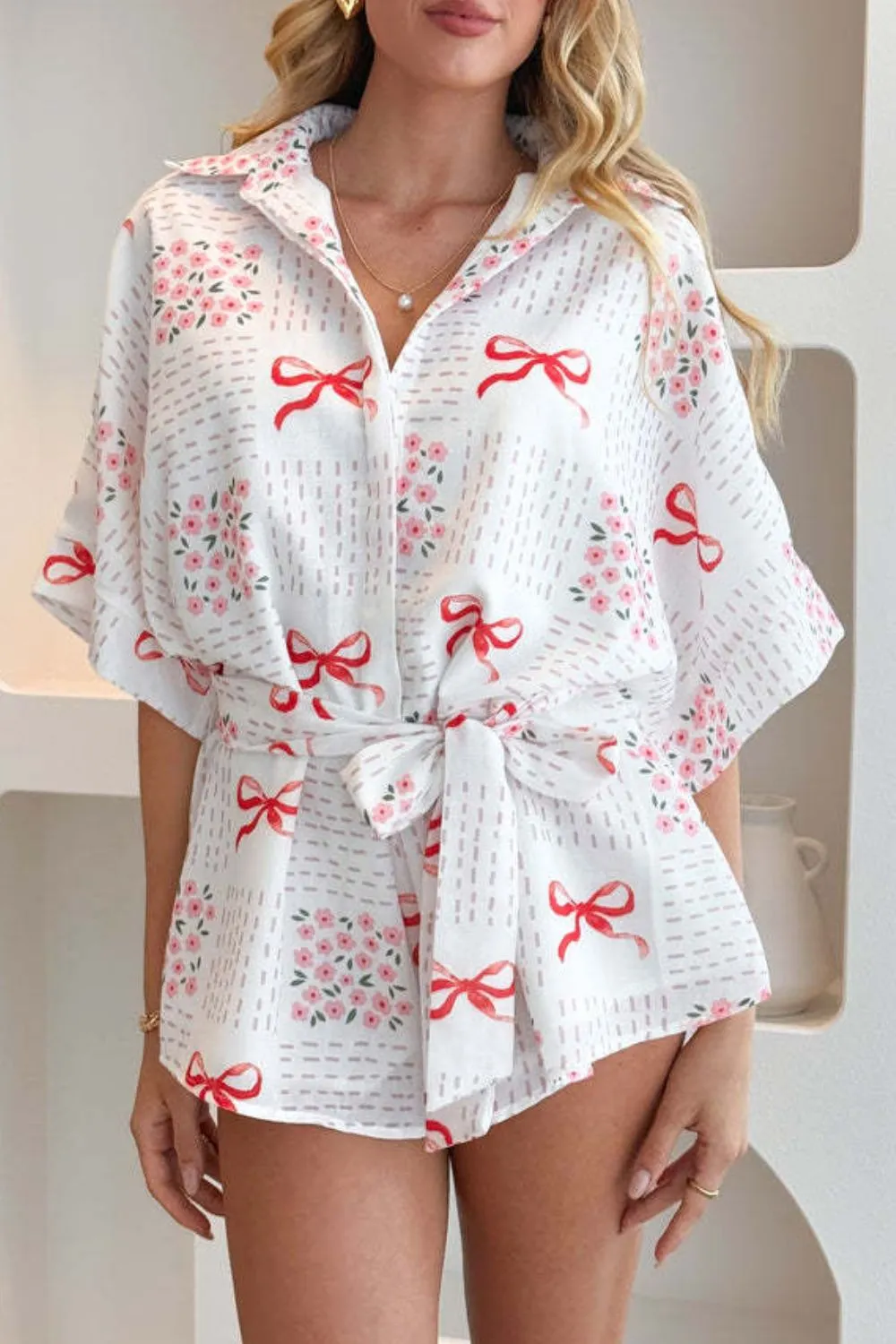 Printed Tie Waist Romper