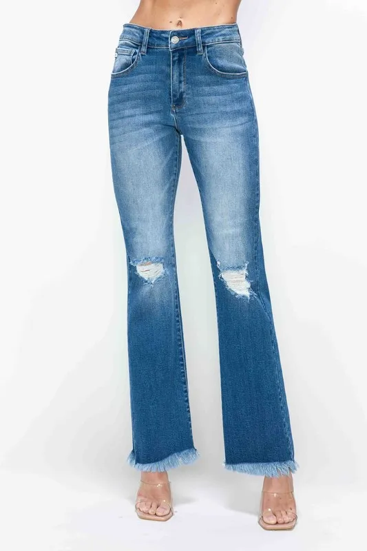 Full Size Raw Hem Distressed High Rise Bootcut Jeans, image 11