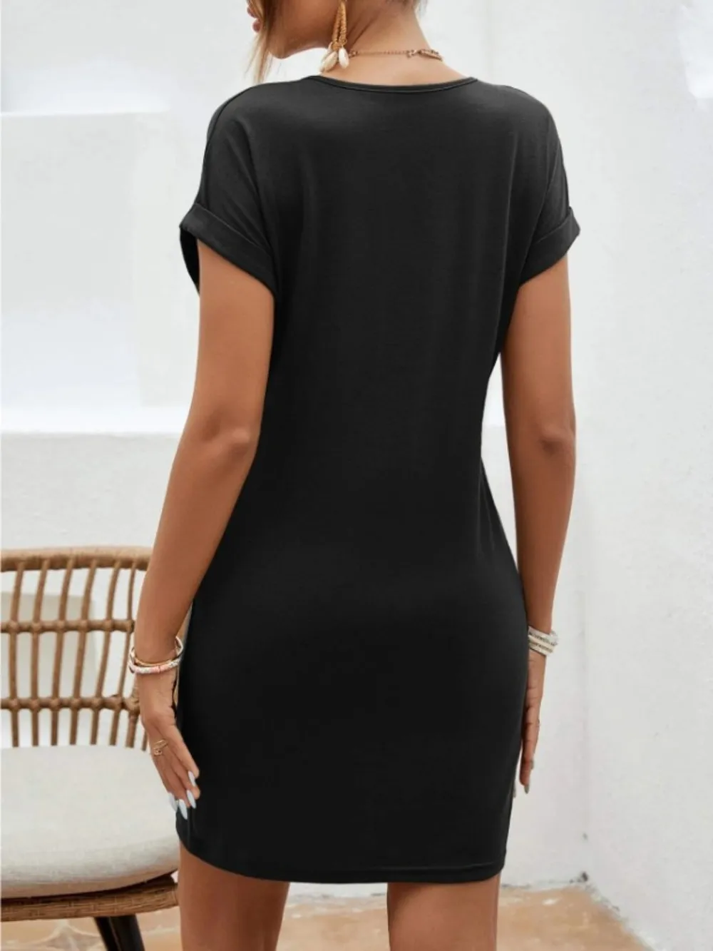 Notched Short Sleeve Mini Tee Dress, image 15
