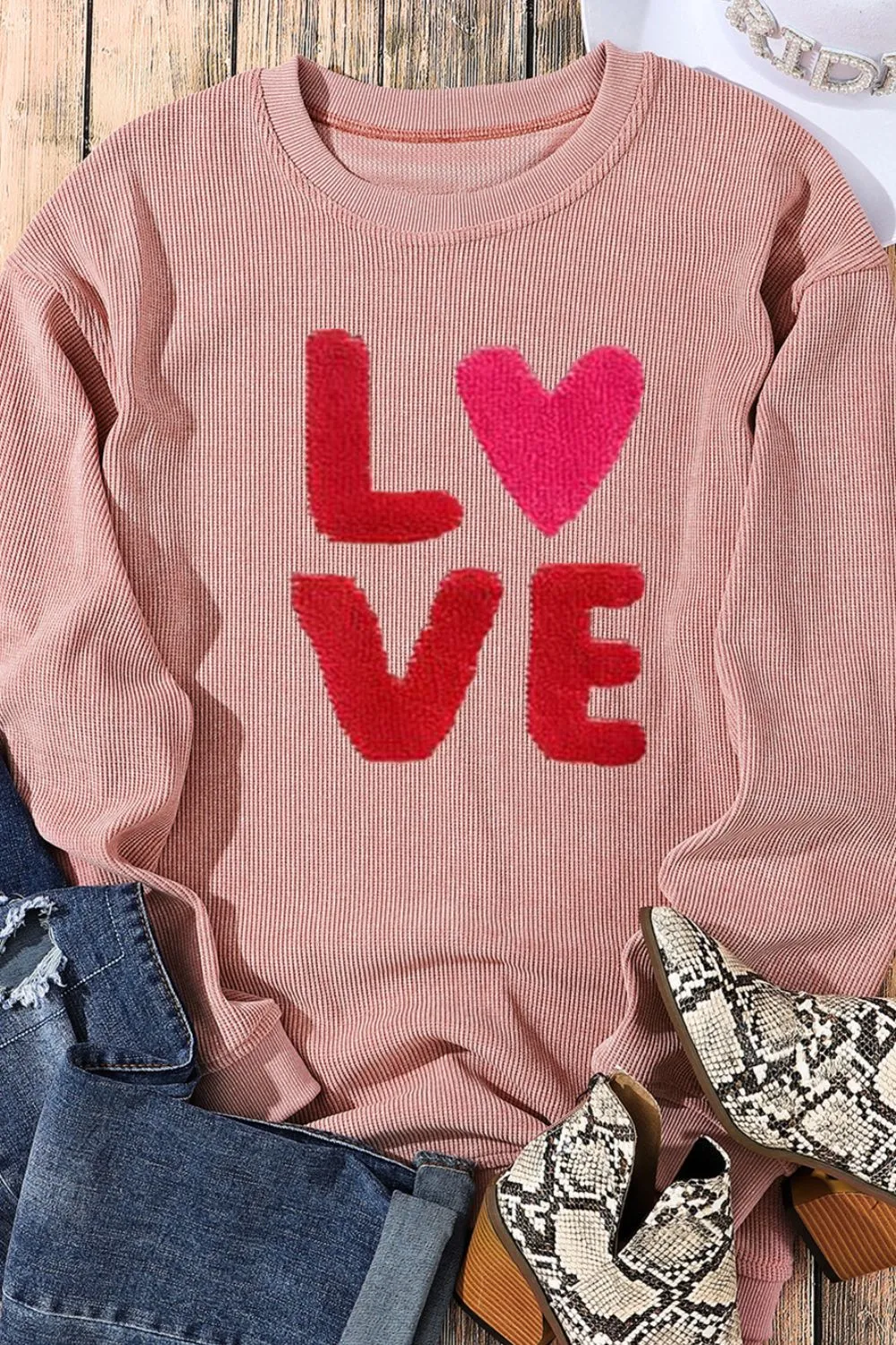 Valentine’s Day LOVE Round Neck Long Sleeve Sweatshirt, image 12