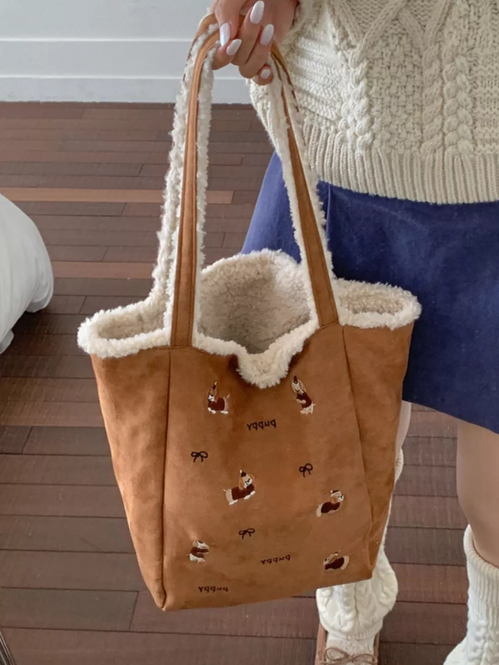 Embroidered Plush Tote Bag, image 5
