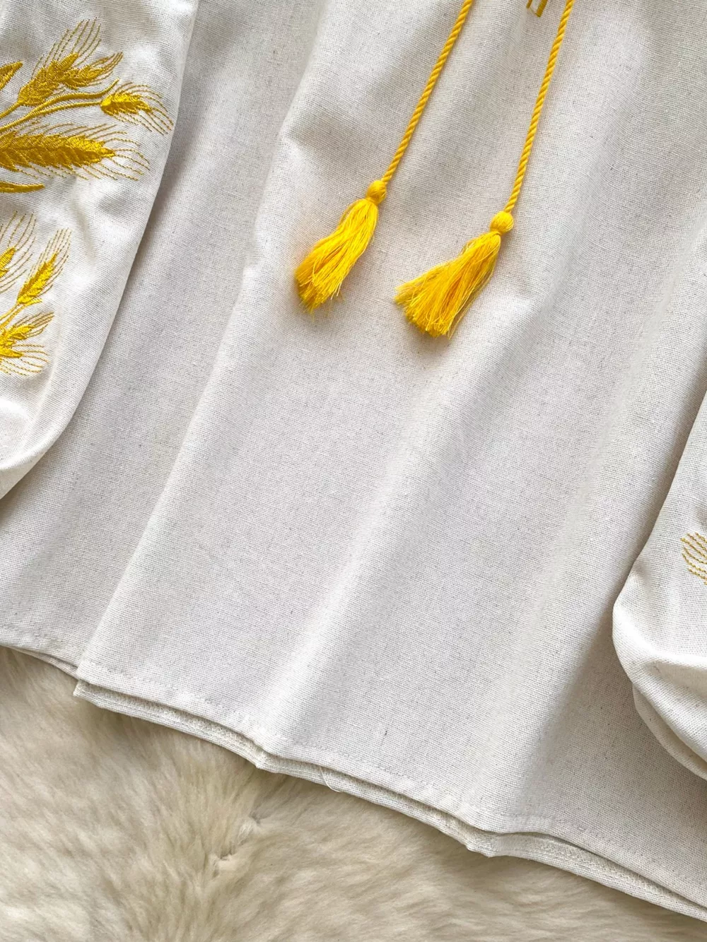 Embroidered Wheat Pattern Tie Neck Blouse, image 12