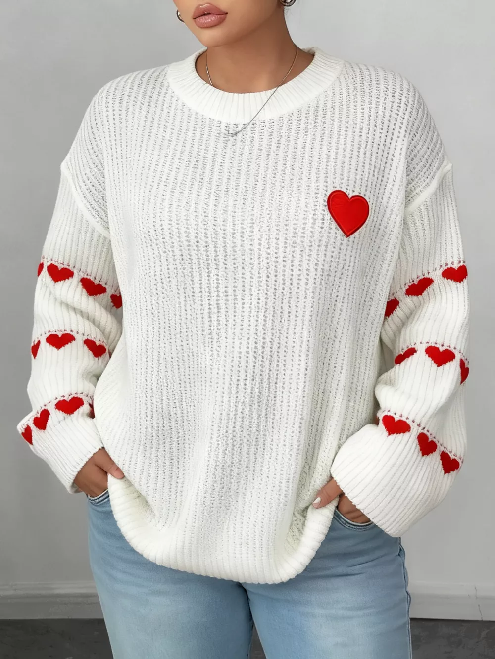 Heart Pattern Round Neck Sweater, image 2