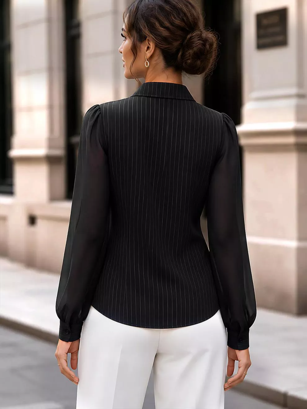 Striped Tie Waist Long Sleeve Shirt, image 5