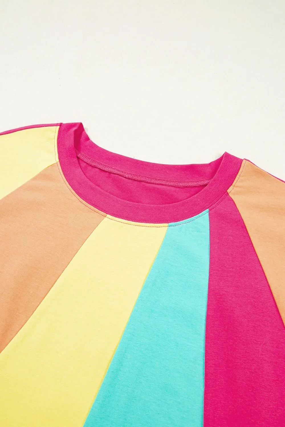Frill Color Block Crew Neck Loose Fit T Shirt, image 9