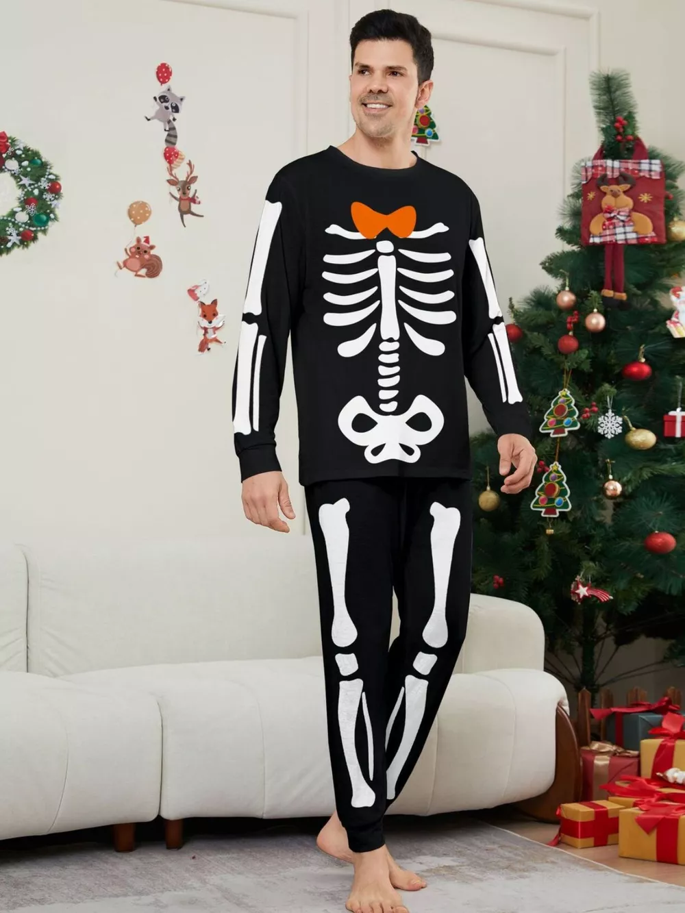 Full Size Matching Family Skeleton Pajama Set Plus Size