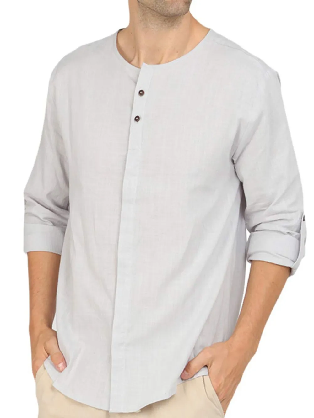 Men's Roll-Up Sleeve Linen Blend Polo Shirt, image 2
