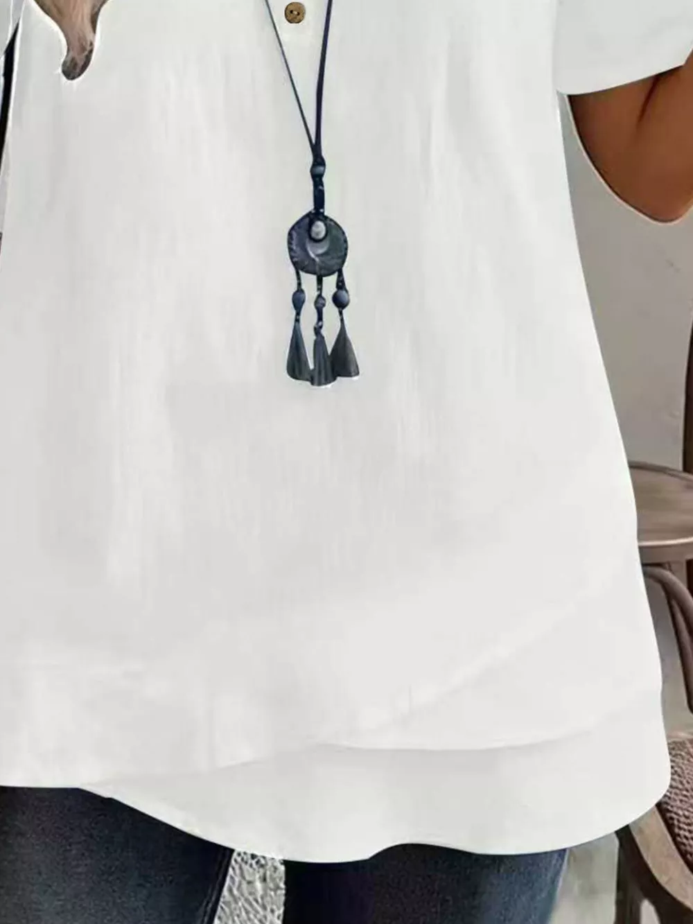 Notched Short Sleeve Blouse, image 6