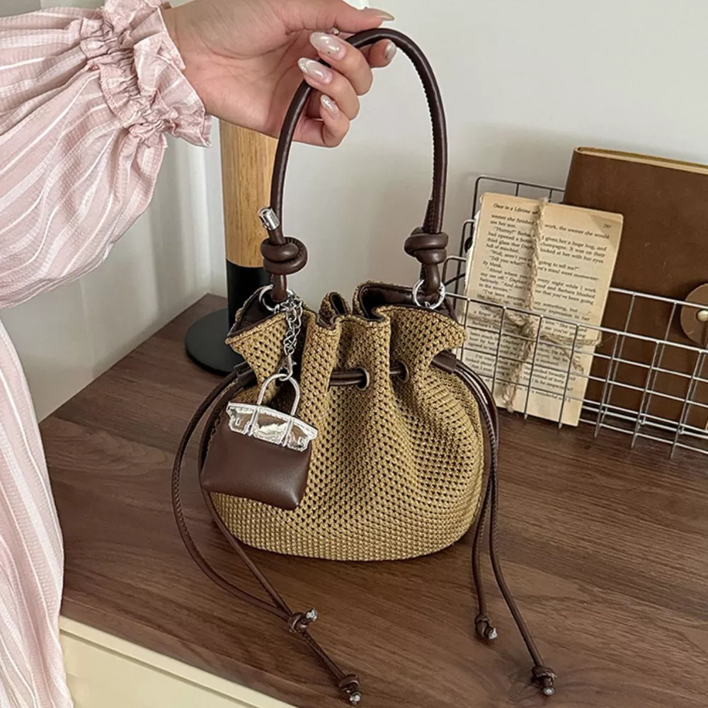 Woven Drawstring Crossbody Bag, image 9