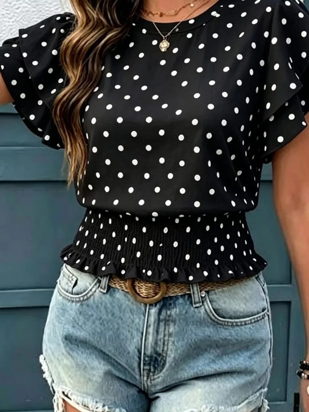 Polka Dot Ruffle Sleeve Blouse, image 6