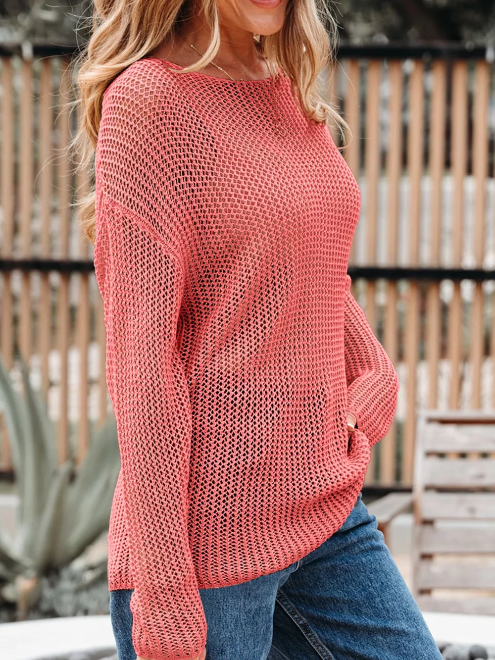 Crochet Hollow Out Long Sleeve Knit Top, image 6