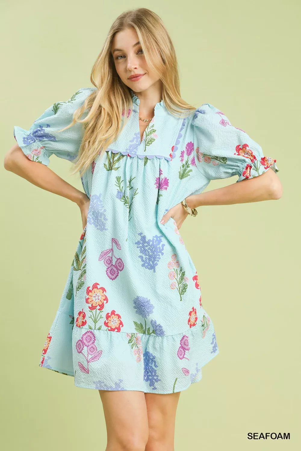 Multi Flower Print V-Neck Dress