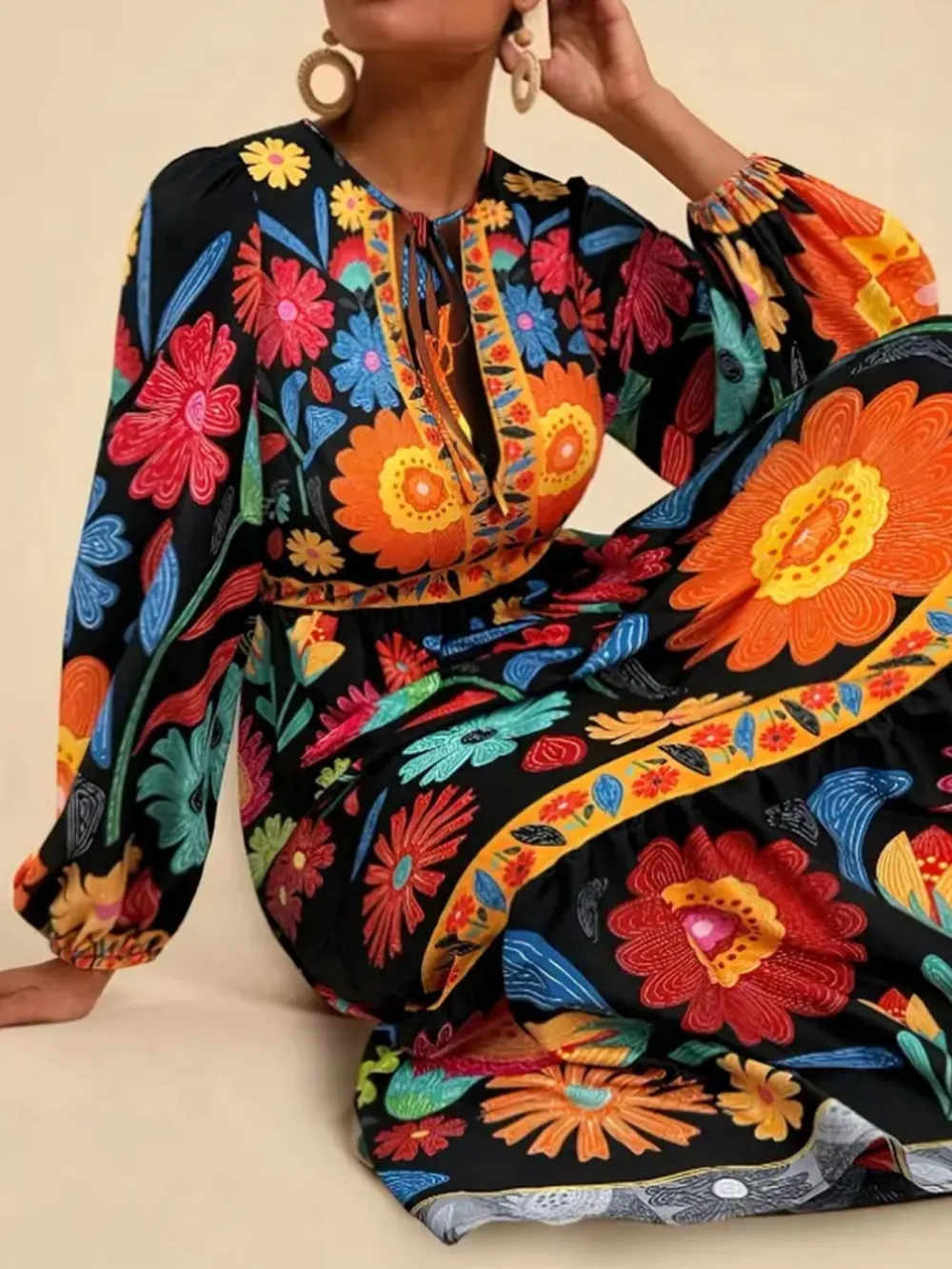 Floral Tie Waist Long Sleeve Dress, image 27