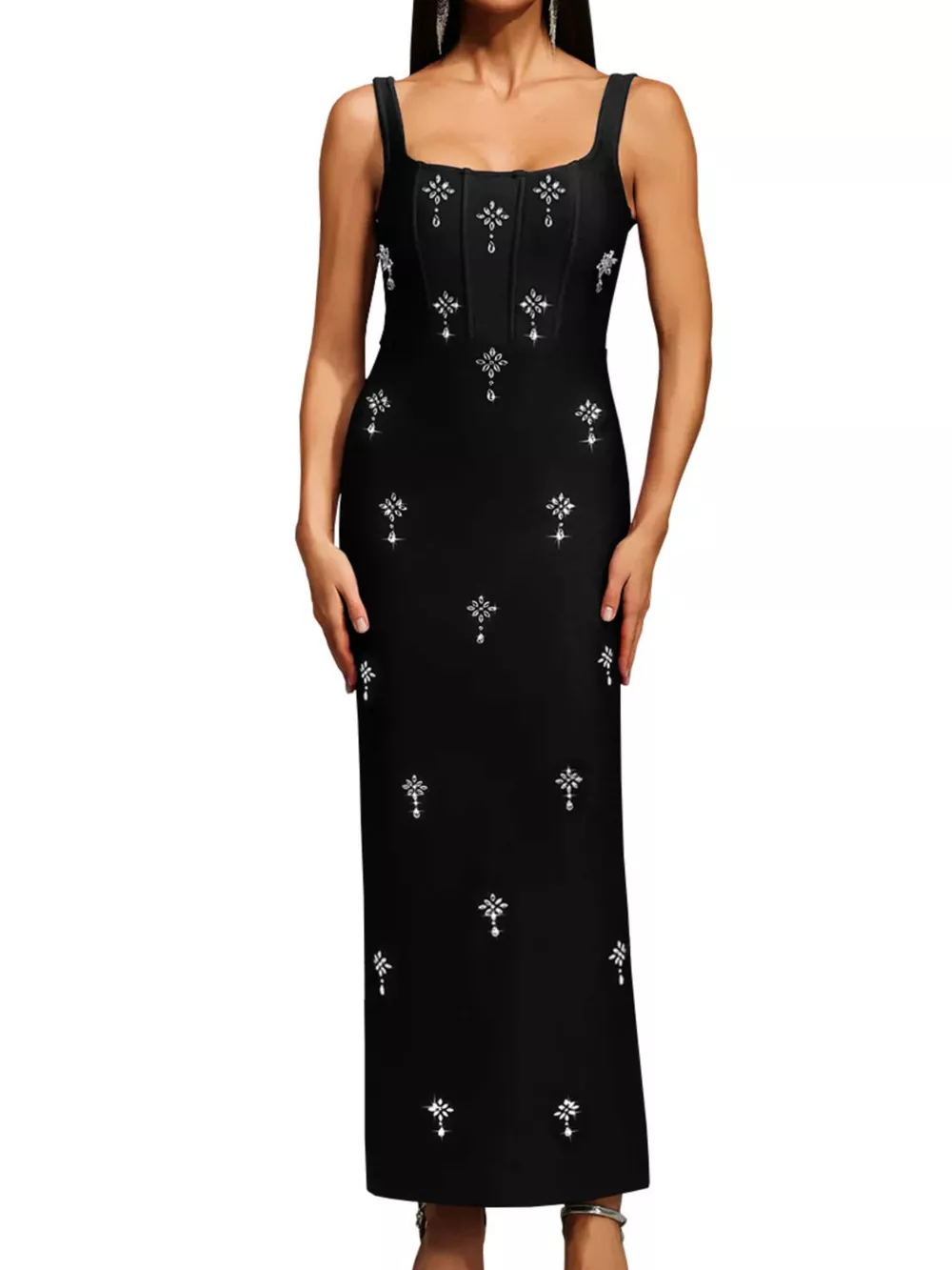 Rhinestone Embellished Bodycon Maxi Dress, image 3