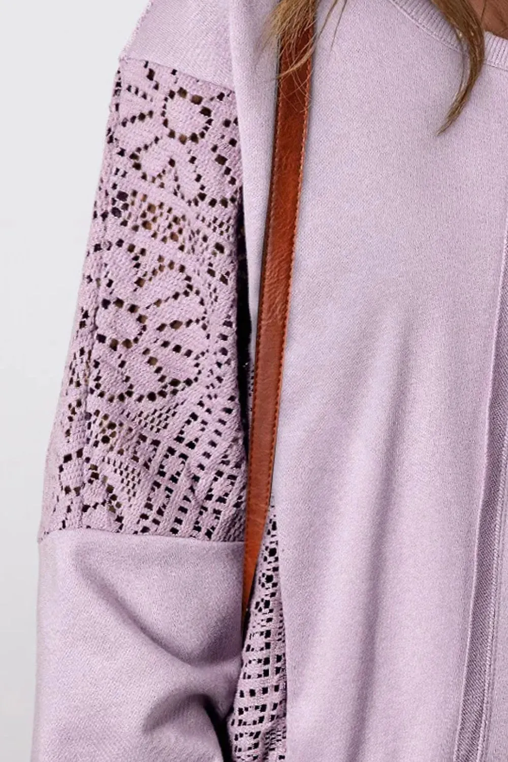 Openwork Round Neck Long Sleeve Sweatshirt, image 4