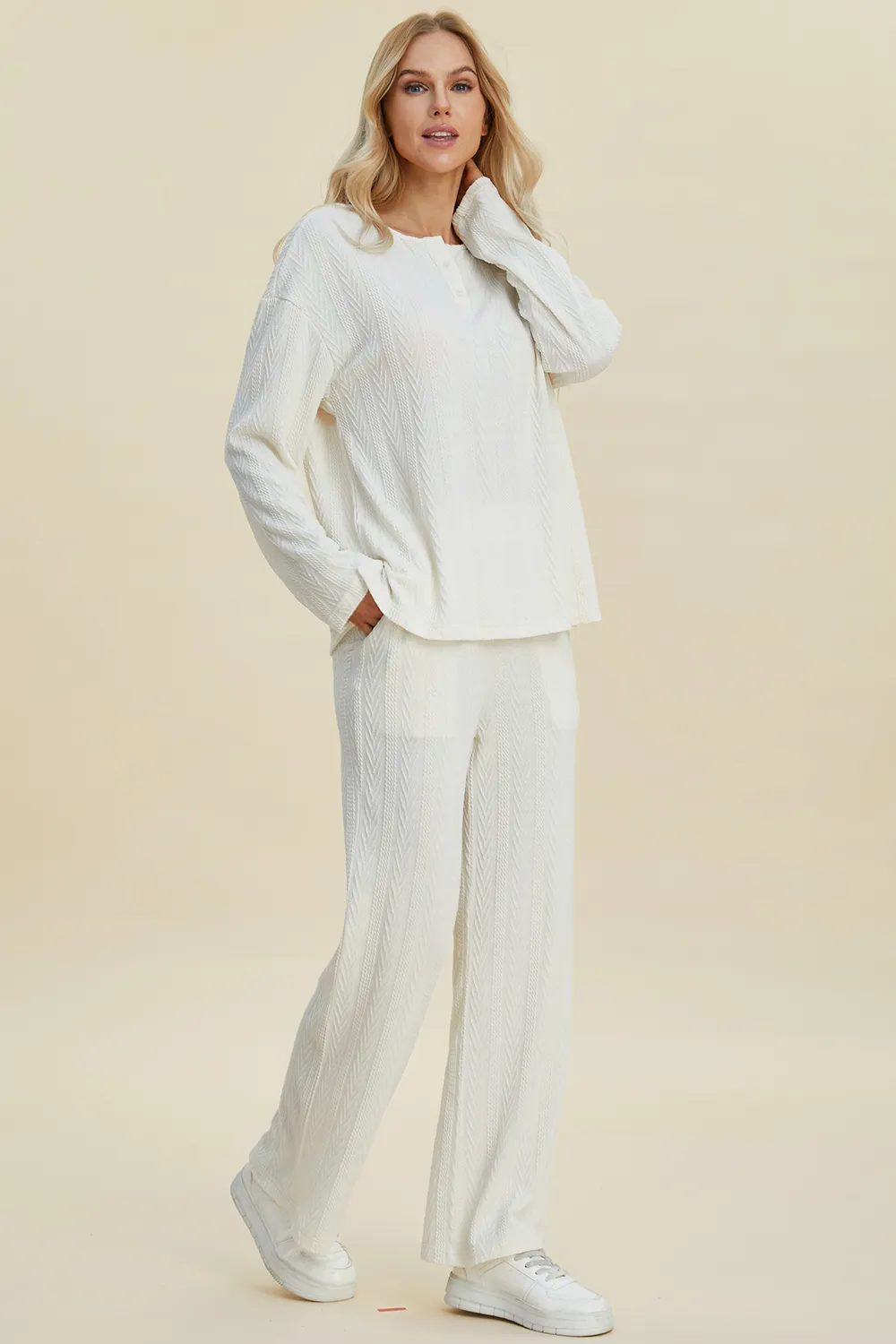 Full Size Cable-Knit Long Sleeve Top and Pants Set, image 11