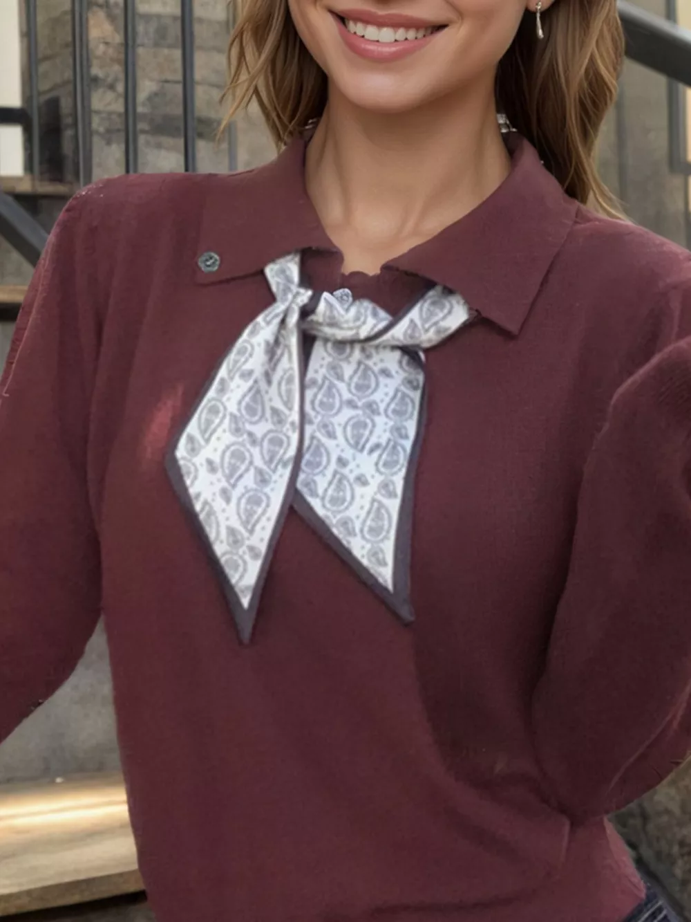 Scarf-Accented Long Sleeve Sweater, image 15
