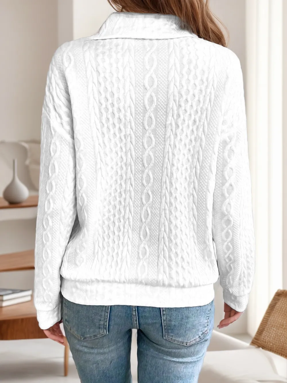 Oblique Zipper Collared Neck Long Sleeve Sweatshirt, image 3