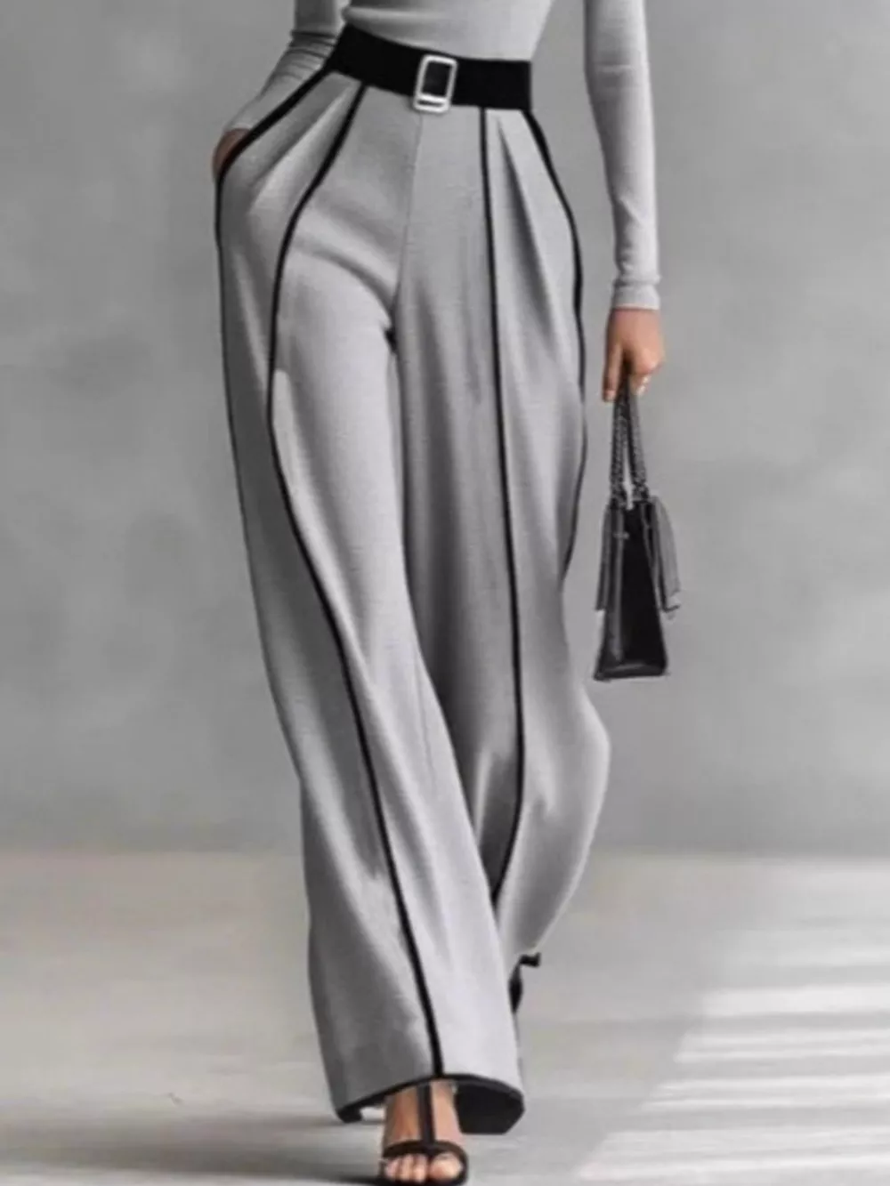Turtleneck Long Sleeve Top and Contrast Pants Set, image 5