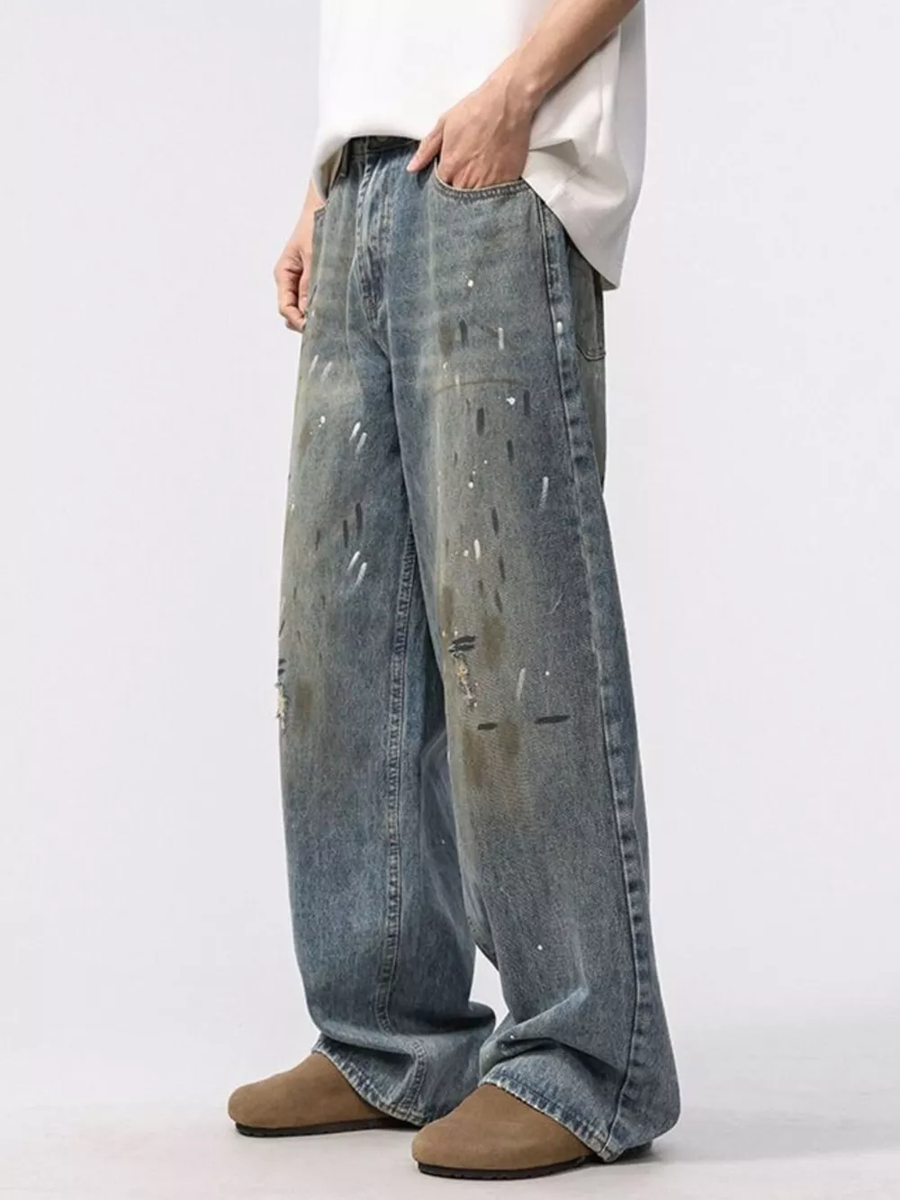 Men's Wide Leg Washed Jeans, image 8