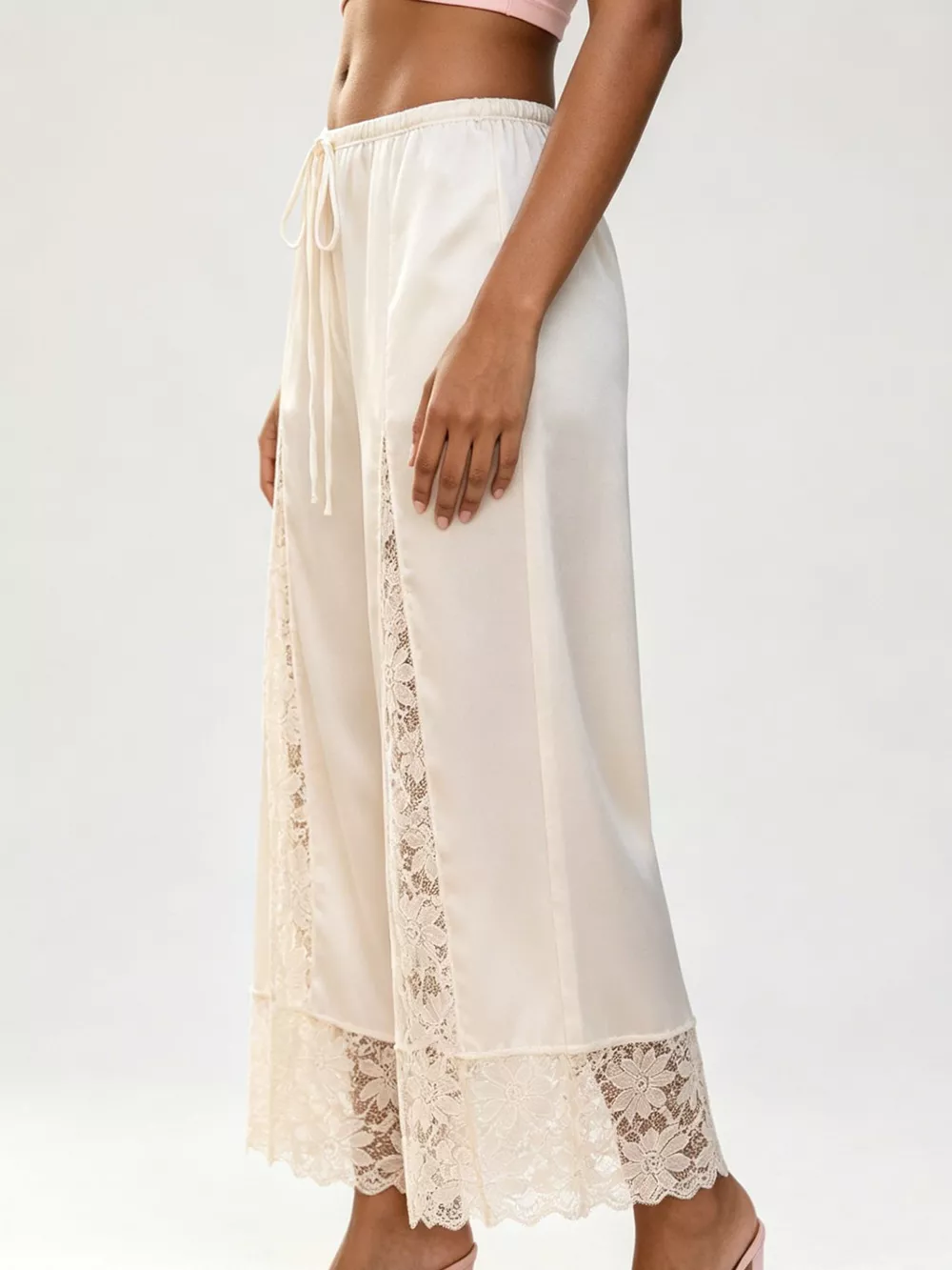Lace Trim Wide-Leg Cropped Pants, image 10