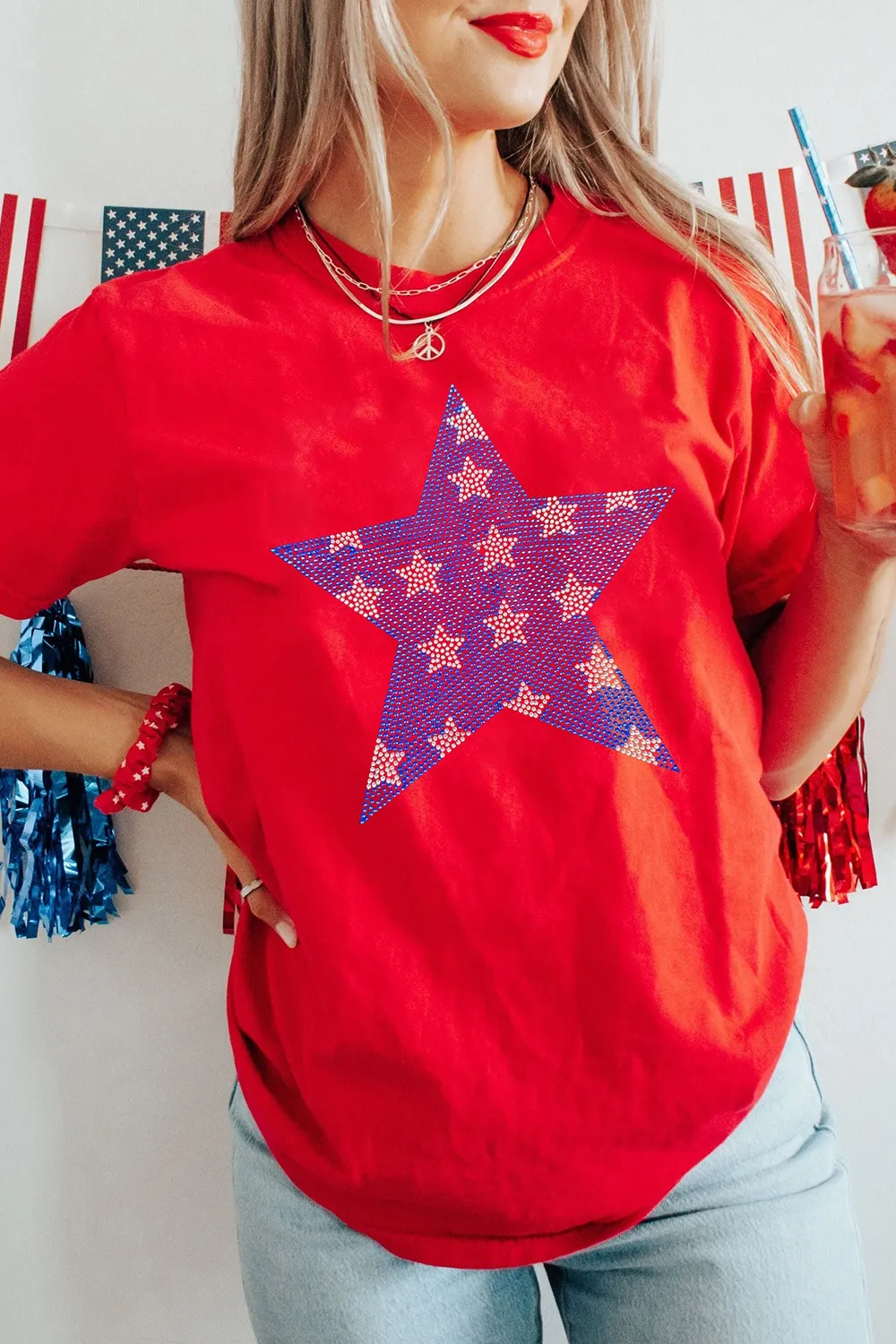 Patriotic Star Round Neck T-Shirt, image 6