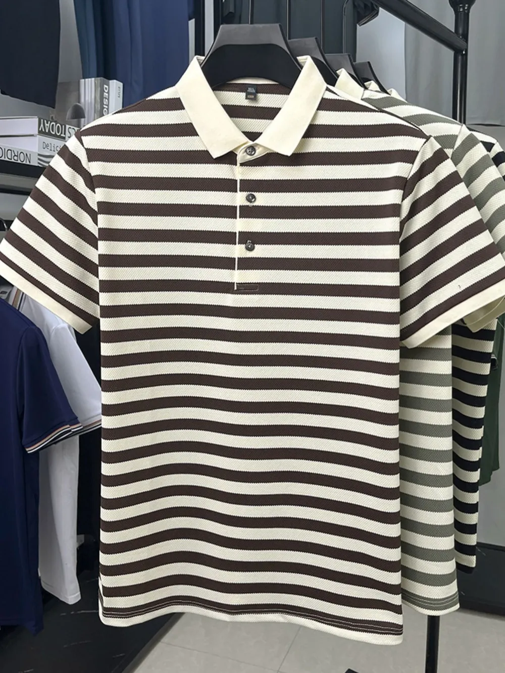 Men's Full Size Striped Short Sleeve Polo Plus Size, image 4